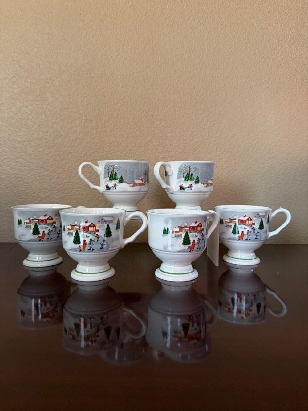 Vintage Sango Silent Night 3900 Footed Mugs Joan Luntz Christmas Set of 6